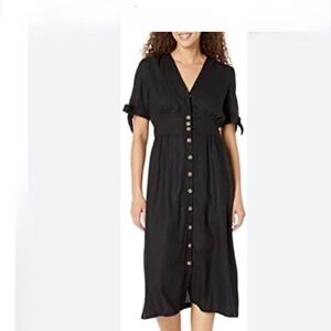 Black Buttoned Tie Front Midi Sundress